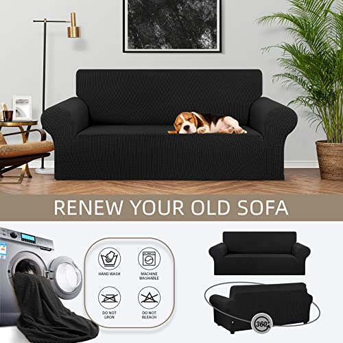 Stretch Loveseat Couch Cover (Black / Medium)