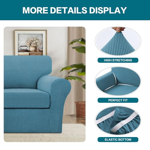 2 Piece Chair Covers Armchair Slipcovers for Living Room Armchair Sofa Cover with Individual Cushion Covers Feature Jacquard Fabric (Armchair (1 Cushion) / Storm Blue)