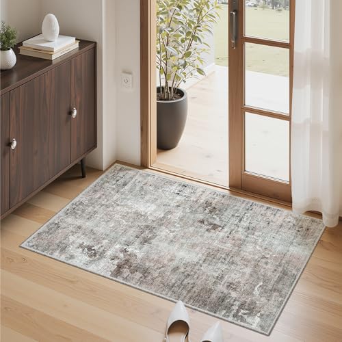 2x3 Abstract Washable Rugs for Kitchen (Pink/Grey / 2' x 3' (Rectangular))