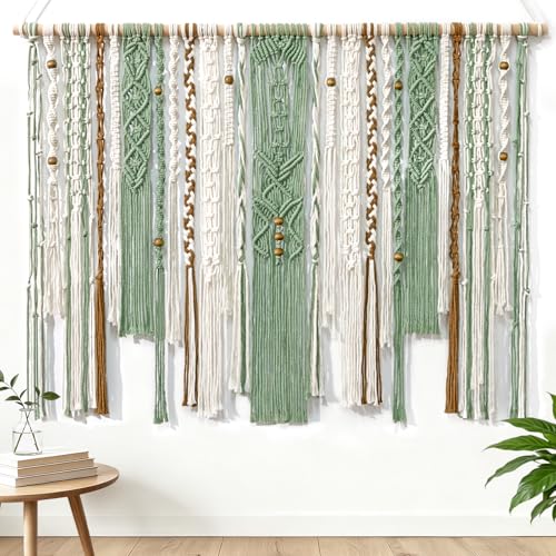 Macrame Wall Hanging Large Boho Tapestry Macrame Wall Art Decor (Light Green)