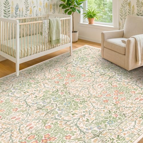 Beige Green Bedroom Rug 5x7 Area Rug for Living Room (Garden Green / 5' x 7' (Rectangular))