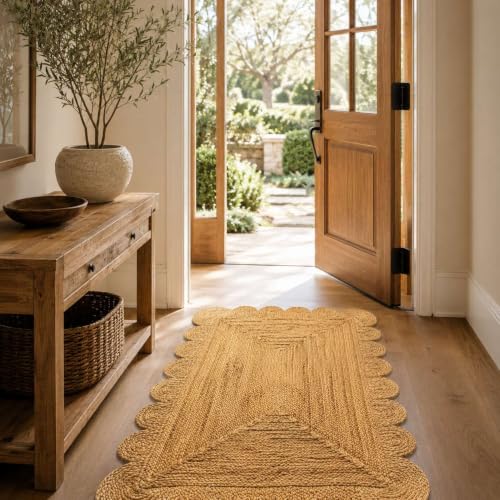 Scalloped Natural Jute Area Rug 4x6 Ft (Natural / 4' x 6' (Rectangular))