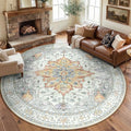 Washable Area Rug (Beige/Carbon Grey/Orange / 8' (Round))