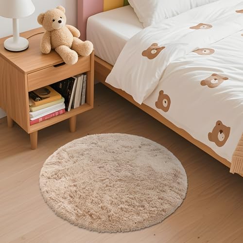Beige Round Rugs for Bedroom (2 Ft Round / Beige)