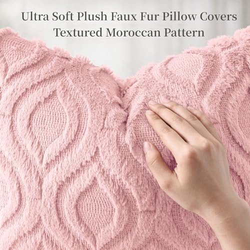 Faux Fur Plush Soft Pink Throw Pillow Covers 16x16 Set of 2 (16" x 16" (Pack of 2) / Pink)