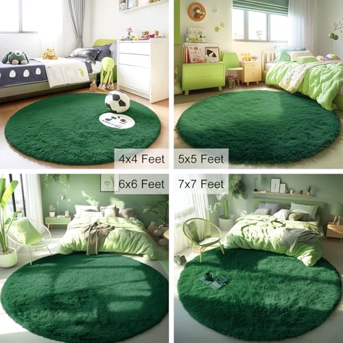 Dark Green Round Rugs for Bedroom (4 Ft Round / Dark Green)