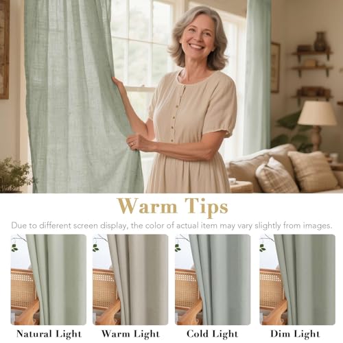 Elegant Natural Linen Blended Energy Efficient Light Filtering Linen Textured Semi Sheer Curtains (52"W x 54"L (Pack of 2) / Sage)