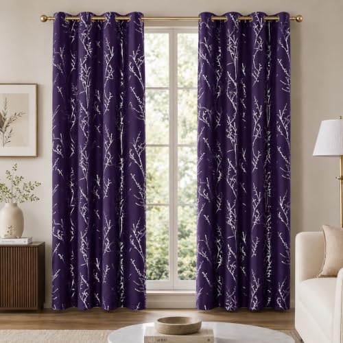 Living Room Curtains 84 Inches Long (Purple Grape/Tree Branch / 52"W x 84"L (Pack of 2))