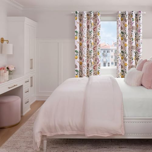 Pink Curtains 102 Inches Long Cute Sound Dampening Pretty Vintage Elegant Whimsical Floral Hummingbird Dusty Rose Drapes for Girls Kids Room Aesthetic Living Room 2 Panels (Light Pink / 52"W x 102"L (Pack of 2))