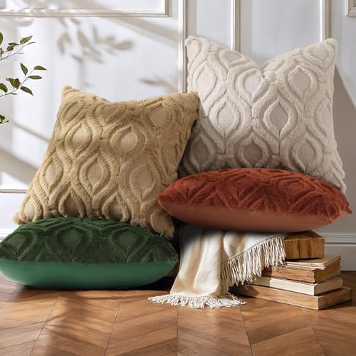 Faux Fur Plush Soft Beige Throw Pillow Covers 12x12 Set of 2 (12" x 12" (Pack of 2) / Beige)
