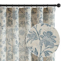 Blue Floral Linen Curtains 84 Inch Vintage Back Tab 2 Panels (*Jacobean Blue on Beige / 50"W x 84"L (Pack of 2))