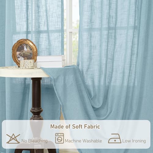 Semi Sheer Linen Curtains 63 Inch for Living Room 52 x 63 Inch (Stone Blue / 52"W x 63"L (Pack of 2))