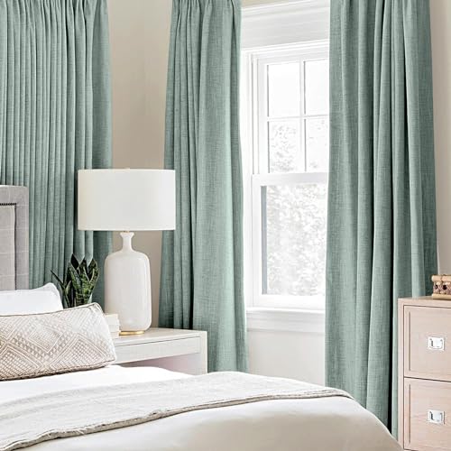 100% Blackout Linen Curtains for Bedroom 42x84 Inches Seafoam Green (Seafoam Green / 42"W x 84"L (Pack of 2))