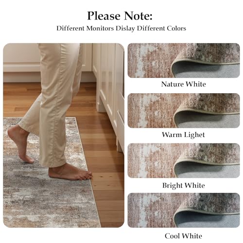 2x8 Runner Rug Washable Abstract (Brown/Brick / 2' x 8')