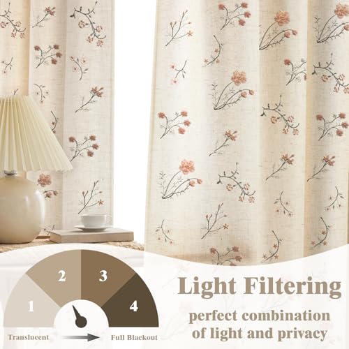 Floral Embroidered Light Filtering Curtains 84 Inch 2 Panels (Embroidery Vintage Florals / 52"W x 84"L (Pack of 2))