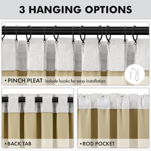 100% Blackout Linen Curtains 42 x 96 Inch Heathered White 2 Panels (Heathered White / 42"W x 96"L (Pack of 2))