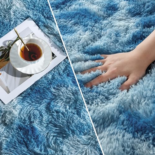 Shag Area Rug (Tie-dyed Bright Blue / 4' x 6' (Rectangular))