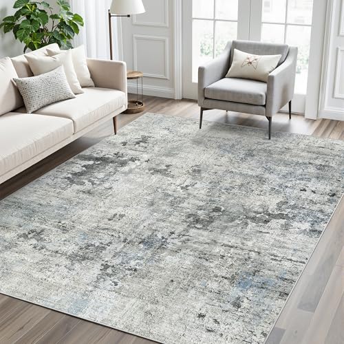 Abstract Area Rug 6x9 for Living Room Washable Rugs Gray (Gray/Blue / 6' x 9' (Rectangular))
