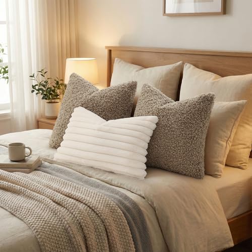 Sherpa Decorative Throw Pillow Covers 26x26 Set of 2 Khaki (Khaki / 26" x 26" (Pack of 2))