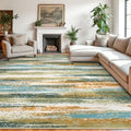 Modern Abstract 9x12 Large Machine Washable Living Room Rug Non (9' x 12' (Rectangular) / Green Teal Mustard Multi)