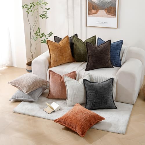 Chenille Throw Pillow Covers 18x18 Inch (Chenille-dusty Green / 18" x 18" (Pack of 2))
