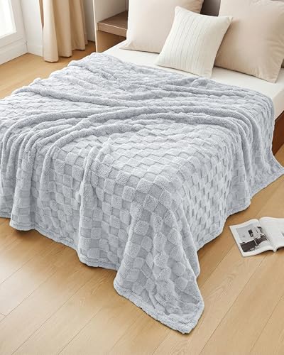 Plush Checkered Fleece Blanket Cool Grey King (Cool Grey / King)