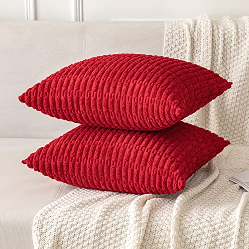 Christmas Corduroy Decorative Throw Pillow Covers 18x18 Red (Red / 18" x 18" (Pack of 2))