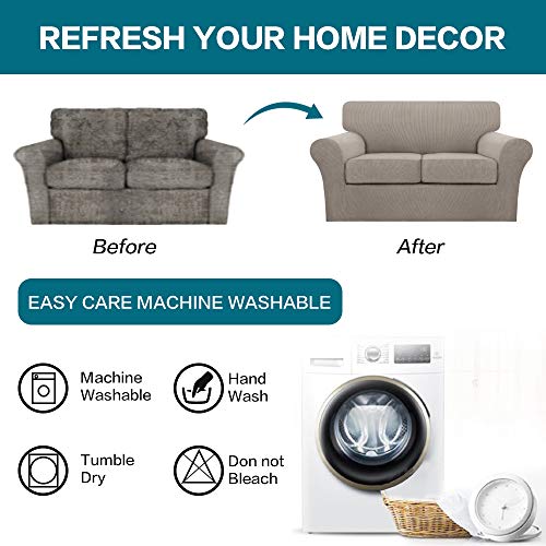3 Piece Sofa Covers for 2 Cushion Couch Sofa Slipcover Soft Couch Cover for Dogs (Loveseat (2 Cushion) / Taupe)