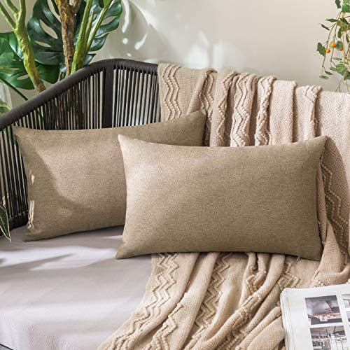 Decorative Outdoor Pillow Covers Lumbar Waterproof 12x20 Khaki (20" x 12" (Pack of 2) / Khaki)