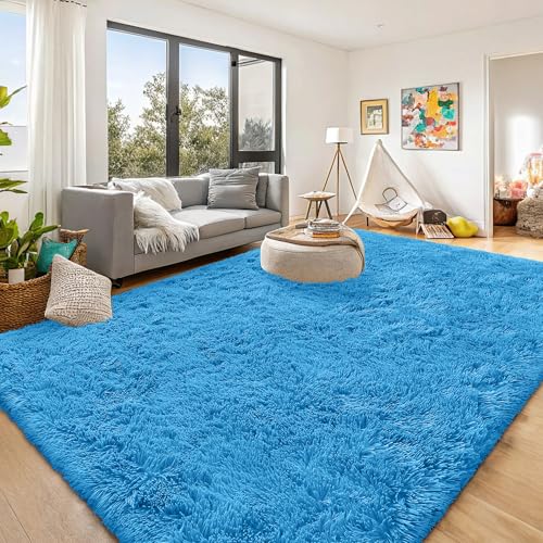 8x10 Machine Washable Large Area Rugs for Living Room (8x10 Ft / Bright Blue)