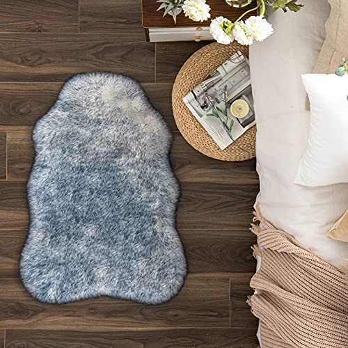 Soft Faux Fox Fur Rug Chair Couch Cover Area Rug for Bedroom Floor Sofa Living Room White Blue 2 x 2.8 ft (White Blue / 2 x 2.8 ft)