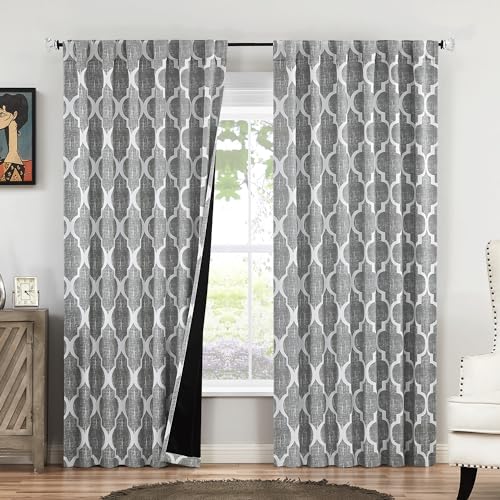 Moroccan 100% Blackout Curtains Bedroom Grey 50x96 2 Panels (Rod Pocket | Grey / 50"W x 96"L (Pack of 2))
