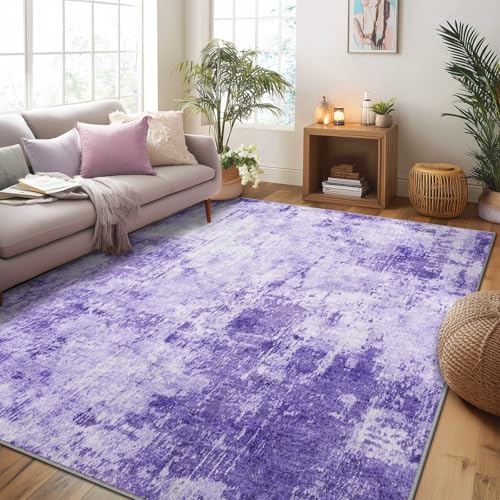 Washable 9'x12' Abstract Area Rug for Living Room Purple (Purple/Gray/Pink/White / 9' x 12' (Rectangular))