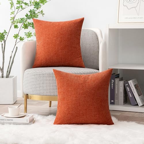 Soft Chenille Fall Throw Pillow Covers Rust 20x20 Inch Pack of 2 (20" x 20" (Pack of 2) / Rust)