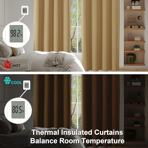 Ava Gold Short Blackout Curtains for Bedroom 45 Inches Long 2 Panels Set (Gold / 40"W x 45"L (Pack of 2))