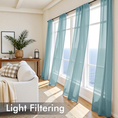 Dusty Blue Sheer Curtains 84 Inches Long 4 Panels 42 x 84 Inches (42"W x 84"L (Pack of 4) / Dusty Blue)