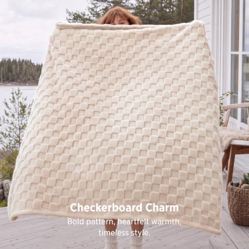 Checkered Soft Cozy Throw Blanket for Couch (07 Cream / Throw (50" X 60"))