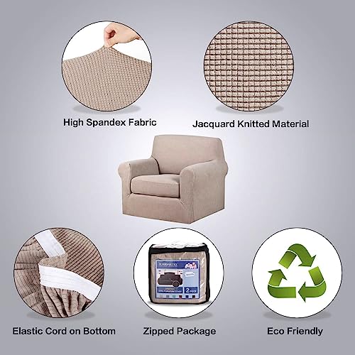 Armchair Slipcover Chair Cover 2 Piece Stretch Slipcovers Furniture Protector with Elastic Bottom Fit Armchair Width Up to 47 Inch (Small / Sand)