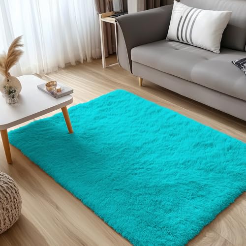 3x5 Machine Washable Small Bedside Rug (3x5 Ft / Teal Blue)