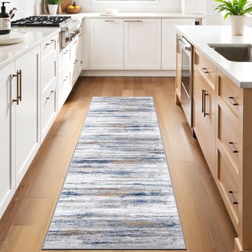 3x7 Washable Runner Rug for Family (Navy/Grey / 3' x 7' (Runner))
