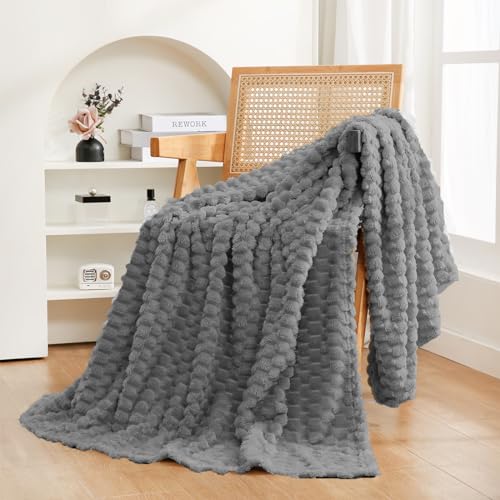 Grey Throw Blanket 50"×60" inches Fuzzy 3D Jacquard Decorative (Grey / 50"×60”)