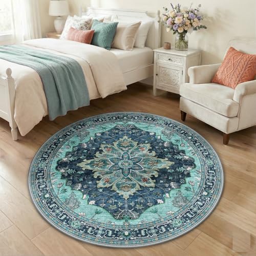 Washable Area Rug (Teal / 4' (Round))