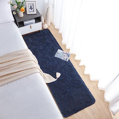 Soft Runner Rugs for Bedroom Living Room Plush Fluffy Rug 3x10 (Navy Blue / 3' x 10' (Runner))