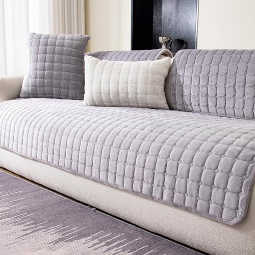Sectional Velvet Couch Covers for 1 Seat (Light Grey / 1PC/35.4"x35.4"/Backrest & Single)