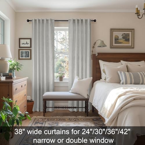 Gray Curtains 38 Inch Wide for Bedroom 2 Panel Set Back Tab Rod Pocket Semi Privacy Cotton Textured Light Filtering Linen Sheer Light Grey Curtain for Living Room Door Modern Farmhouse Decor 38W x 84L (38"W x 84"L (Pack of 2) / Grey)