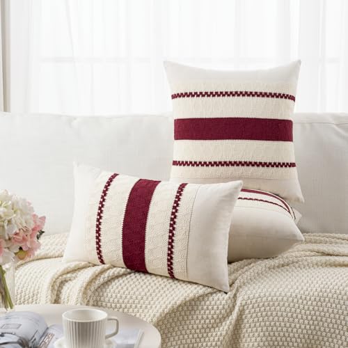 Set of 1 Burgundy Boho Long Lumbar Decorative Throw Pillow Cover 12x20 Inch for Couch Bed Sofa (20" x 12" (Pack of 1) / Burgundy)
