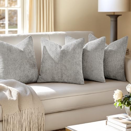 Soft Decorative Chenille Pillow Covers Light Gray 20x20 Pack of 4 (20" x 20" (Pack of 4) / Light Gray)
