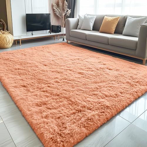 5x7 Machine Washable Large Area Rugs for Living Room (5x7 Ft / Muted Orange)
