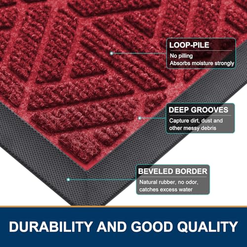 Front Door Mat Outside Entrance (Wine Red / 47" X 32")