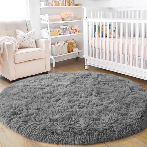 3'x3' Grey Round Rug for Bedroom (3' (Round) / Grey)